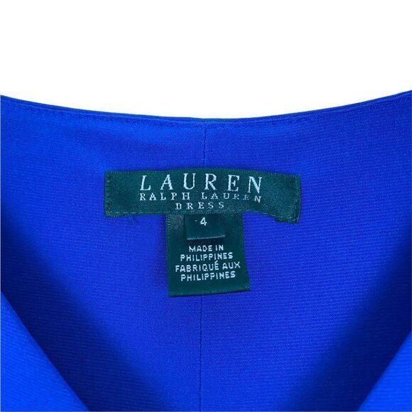 RALPH LAUREN Dress Women's Cobalt Blue V Neck Cocktail Dress with Ruffle US 4 - Picture 8 of 9